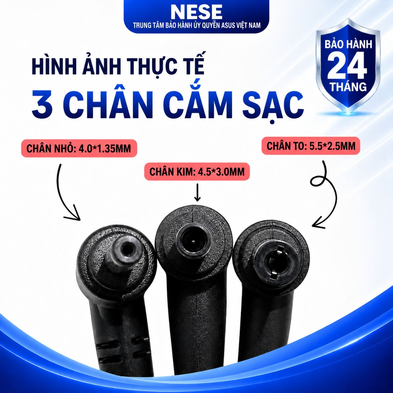 Hướng dẫn phân biệt ba kích thước đầu cắm adapter